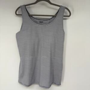Duluth Trading Tank Womens L Blue White Stripes Stretch Shelf Bra Removable Pads